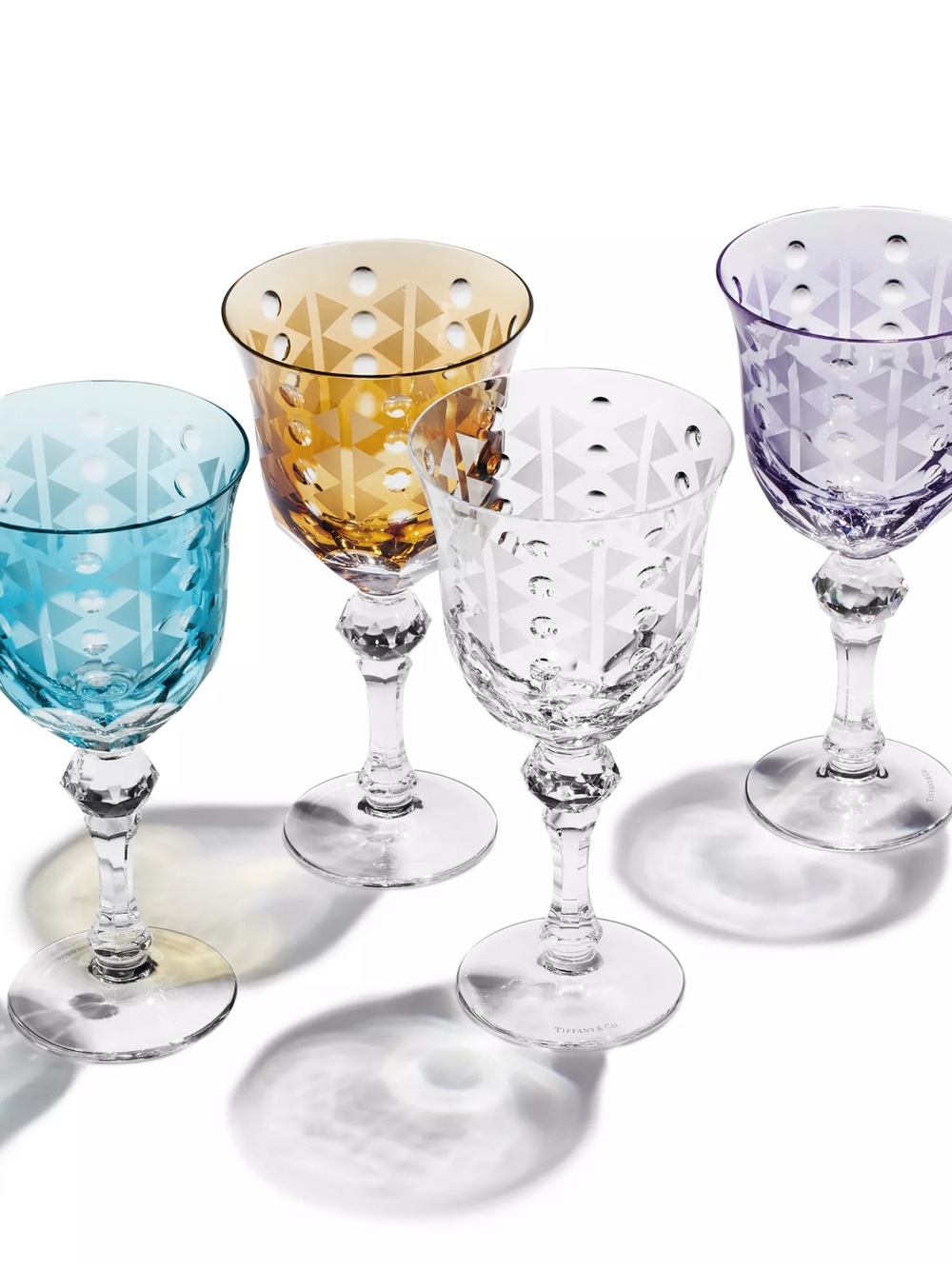 Tiffany & Co. Colored Etched Crystal Wine Glass - Set of 2 - Blue